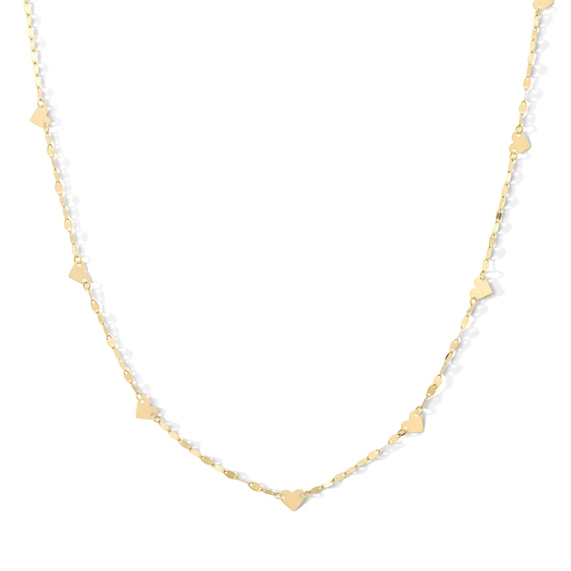 Main Image 1 of Heart Station Mirror Link Chain Necklace in Solid 14K Gold