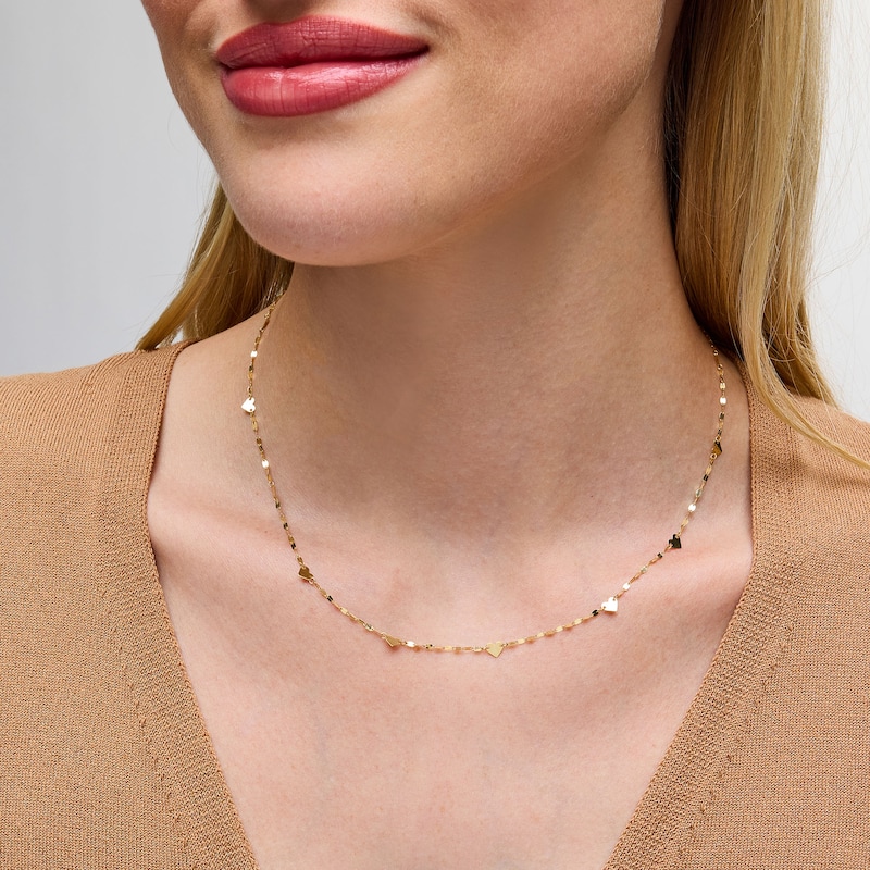 Main Image 2 of Heart Station Mirror Link Chain Necklace in Solid 14K Gold