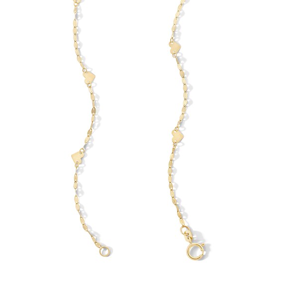 Heart Station Mirror Link Chain Necklace in Solid 14K Gold