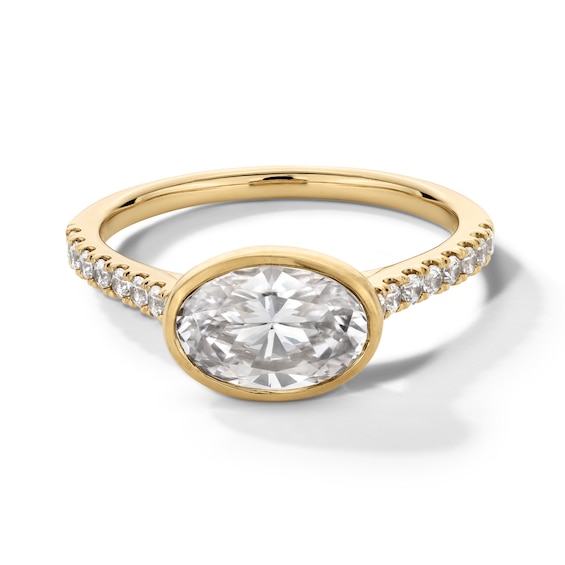 1-3/4 CT. T.w. Oval Certified Lab-Grown Diamond Bezel-Set Sideways Engagement Ring in 14K Gold (F/Vs2)