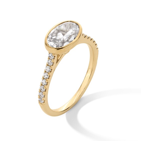 1-3/4 CT. T.w. Oval Certified Lab-Grown Diamond Bezel-Set Sideways Engagement Ring in 14K Gold (F/Vs2)