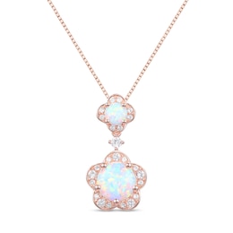 Lab-Created Opal and White Lab-Created Sapphire Flower Drop Pendant in Sterling Silver with 14K Rose Gold Plate