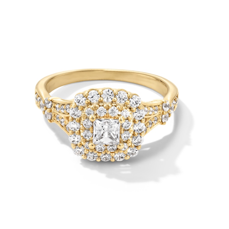 Main Image 1 of 1 CT. T.W. Princess-Cut Diamond Double Cushion Frame Split Shank Engagement Ring in 14K Gold