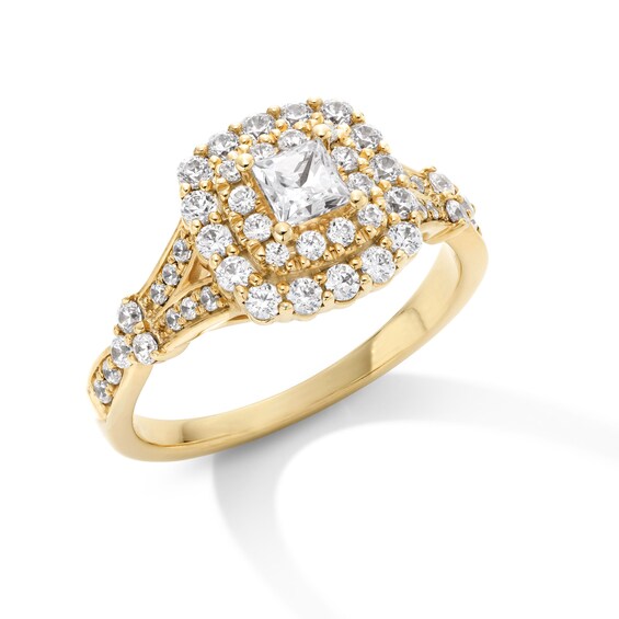 1 CT. T.w. Princess-Cut Diamond Double Cushion Frame Split Shank Engagement Ring in 14K Gold