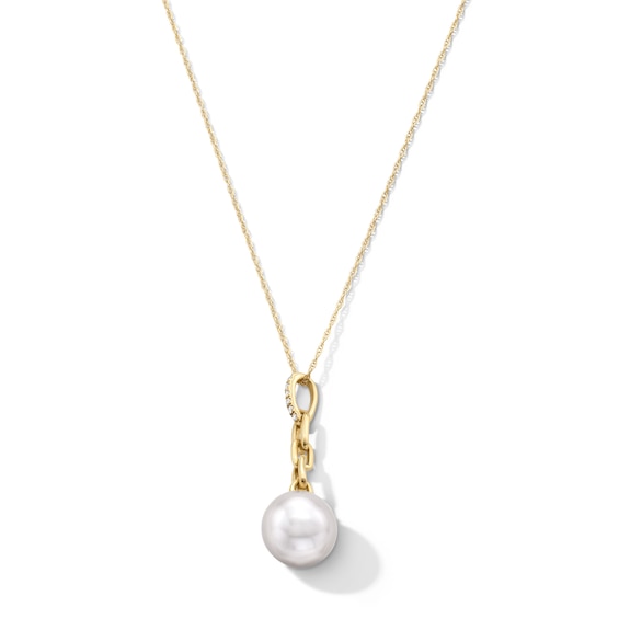 9.0mm Pink Freshwater Cultured Pearl and Diamond Accent Chain Link Drop Pendant in 10K Gold