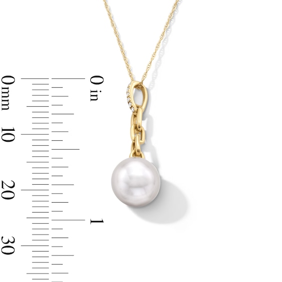 9.0mm Pink Freshwater Cultured Pearl and Diamond Accent Chain Link Drop Pendant in 10K Gold