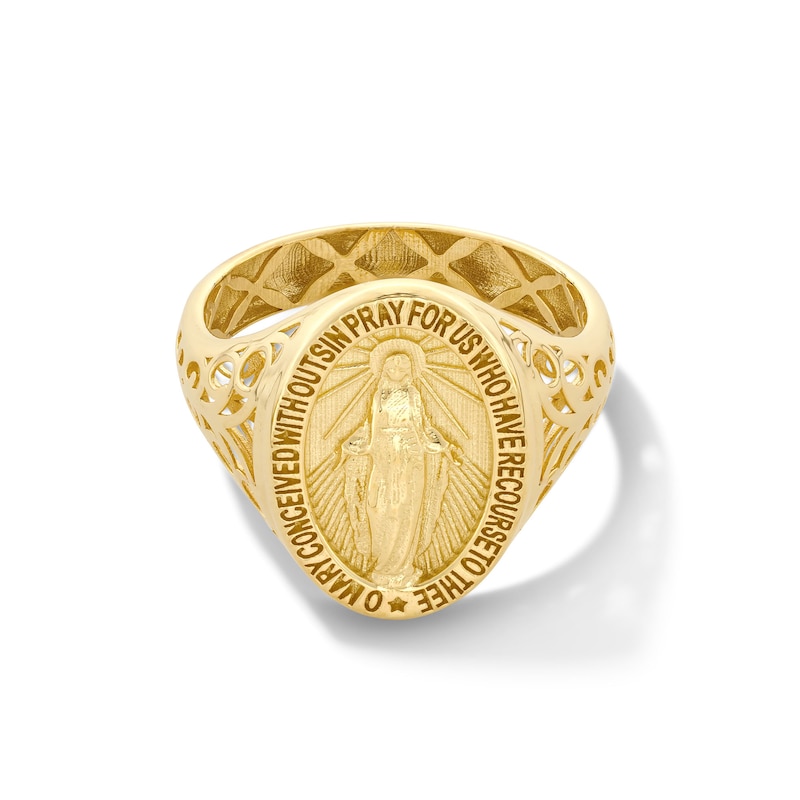 Main Image 1 of Miraculous Medal Signet Ring in Solid 14K Gold - Size 7