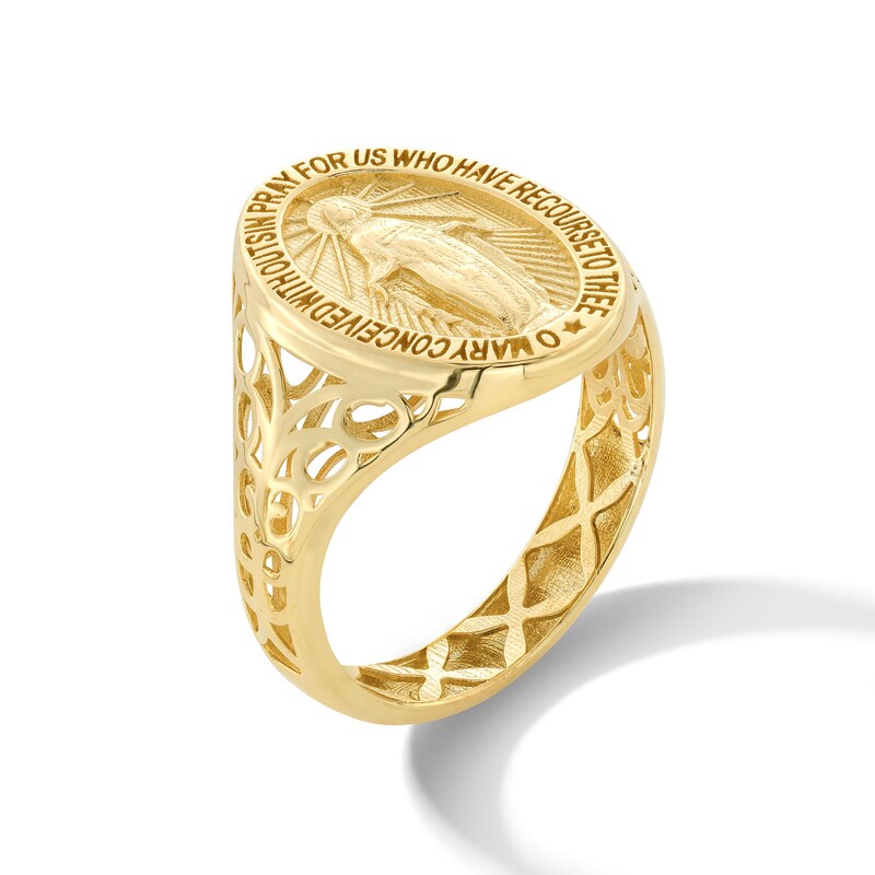 Main Image 3 of Miraculous Medal Signet Ring in Solid 14K Gold - Size 7