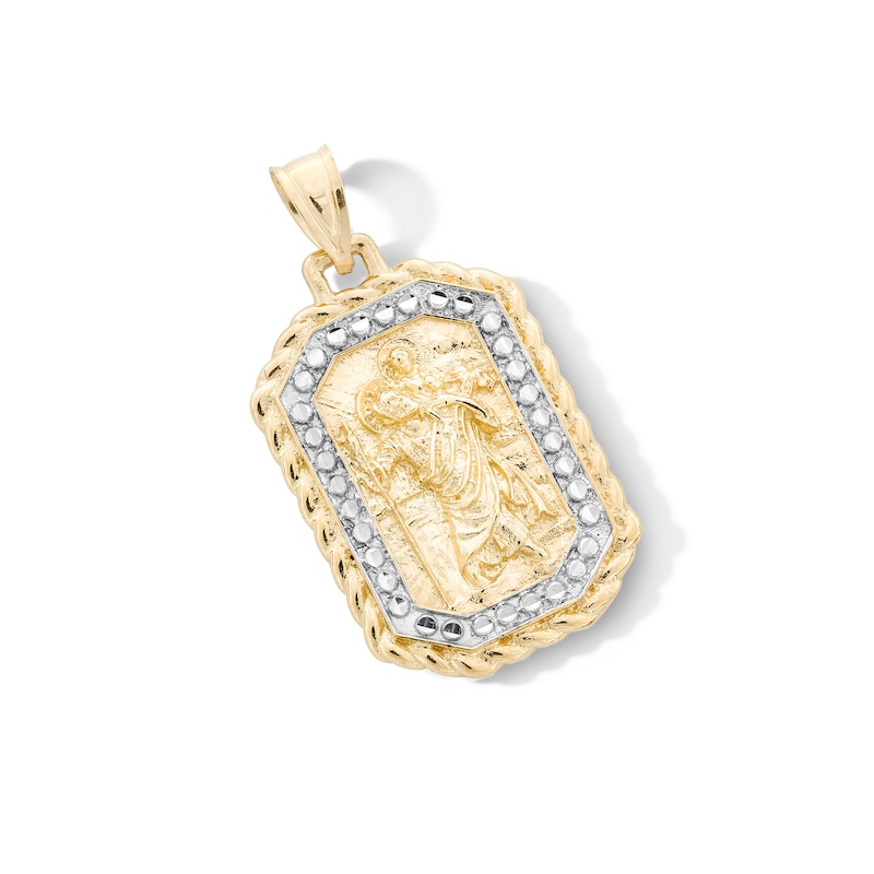 Main Image 1 of Diamond-Cut Saint Christopher Dog Tag Necklace Charm in Solid 10K Two-Tone Gold
