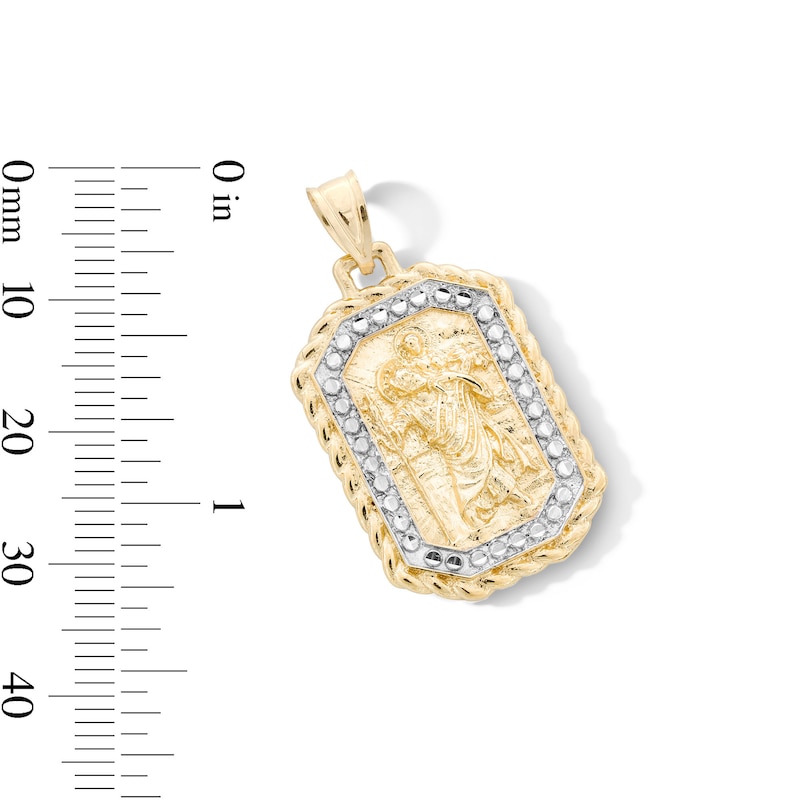 Main Image 2 of Diamond-Cut Saint Christopher Dog Tag Necklace Charm in Solid 10K Two-Tone Gold