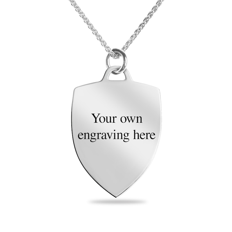 Main Image 2 of Engravable Compass Shield Pendant in Sterling Silver (2 Lines) - 22”