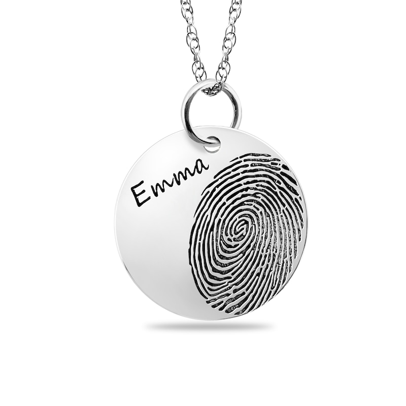 Main Image 1 of Engravable Fingerprint Pendant in Sterling Silver (1 Fingerprint and 3 Lines)