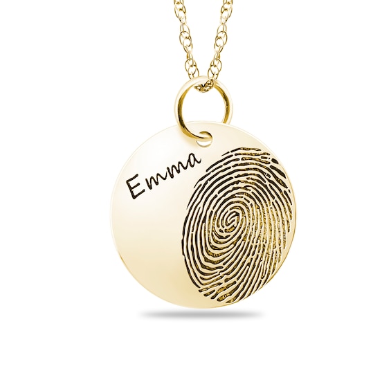Engravable Fingerprint Pendant in 10K White, Yellow or Rose Gold (1 Fingerprint and 3 Lines)
