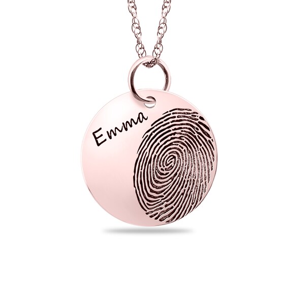 Engravable Fingerprint Pendant in 10K White, Yellow or Rose Gold (1 Fingerprint and 3 Lines)