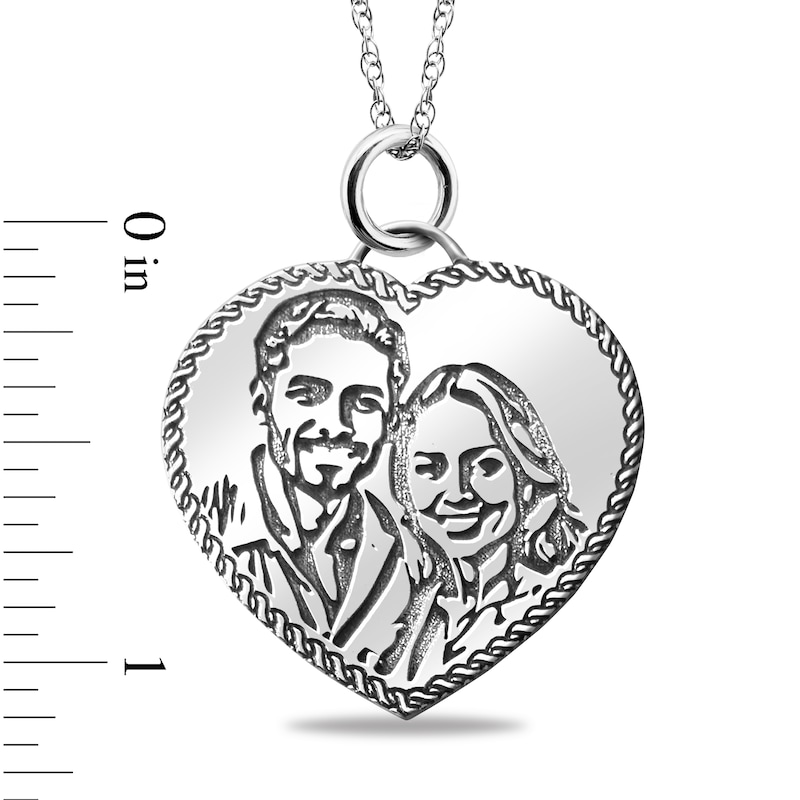 Main Image 3 of Engravable Line-Drawn Photo Heart Pendant in Sterling Silver (1 Image and 3 Lines)
