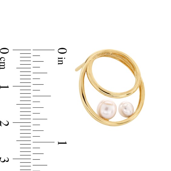 Cultured Mabe Pearl Double Circle Stud Earrings in Solid 10K Gold