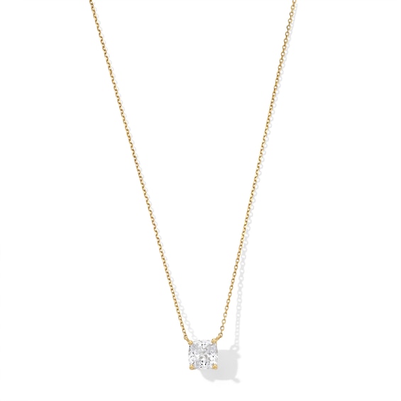 6.0mm Cushion-Cut White Lab-Created Sapphire Solitaire Necklace in 10K Gold