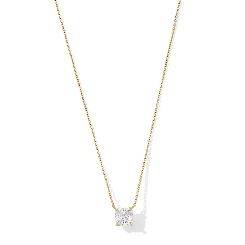 Main Image 1 of 6.0mm Cushion-Cut White Lab-Created Sapphire Solitaire Necklace in 10K Gold