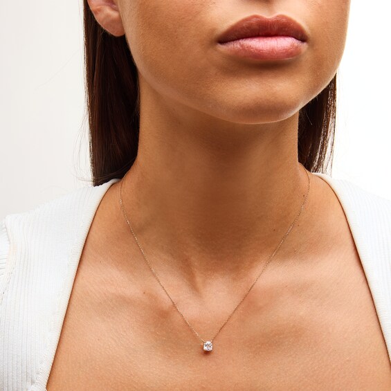 6.0mm Cushion-Cut White Lab-Created Sapphire Solitaire Necklace in 10K Gold