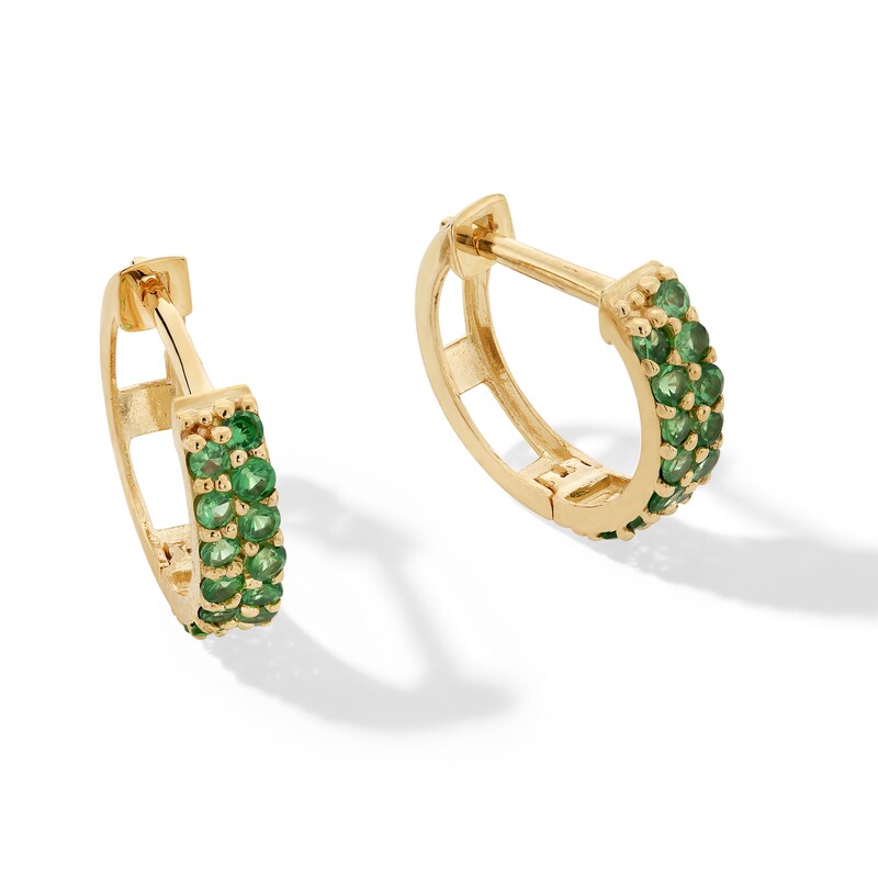 Main Image 1 of Tsavorite Double Row Huggie Hoop Earrings in Solid 10K Gold