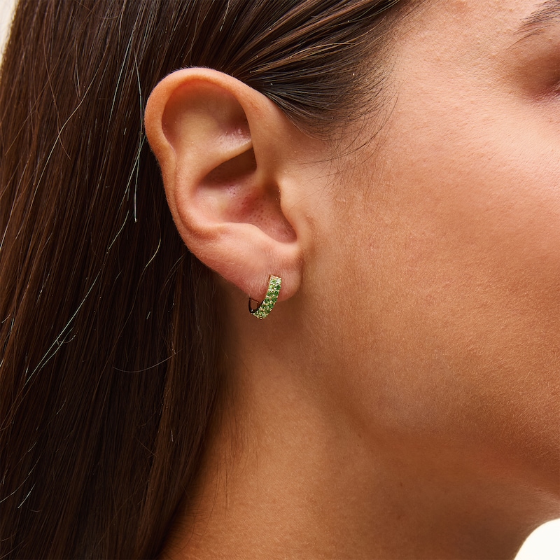 Main Image 2 of Tsavorite Double Row Huggie Hoop Earrings in Solid 10K Gold