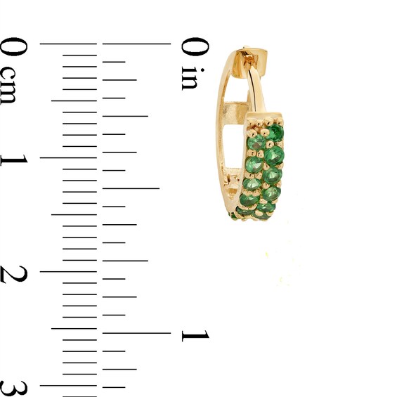 Tsavorite Double Row Huggie Hoop Earrings in Solid 10K Gold