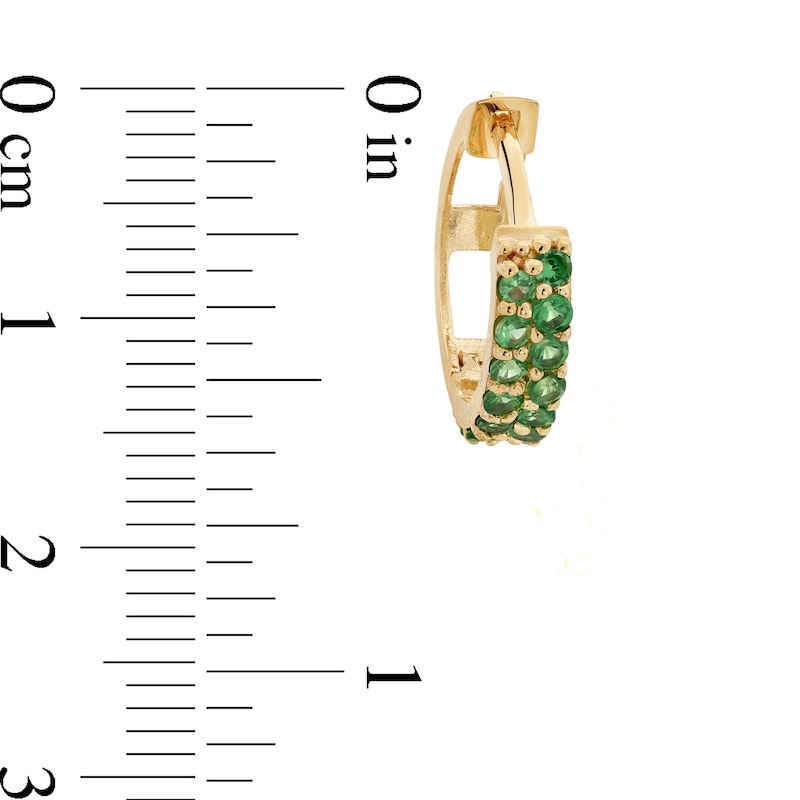 Main Image 3 of Tsavorite Double Row Huggie Hoop Earrings in Solid 10K Gold