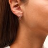 Thumbnail Image 2 of 4.0mm Heart-Shaped Rhodolite Garnet Three Stone Huggie Hoop Earrings in Solid 10K Gold