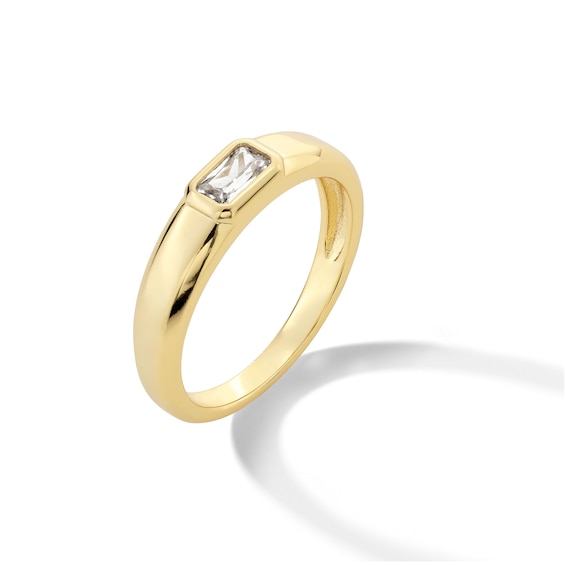 1/3 CT. Emerald-Cut Lab-Grown Diamond Bezel-Set Solitaire Ring in Sterling Silver with 18K Gold Plate