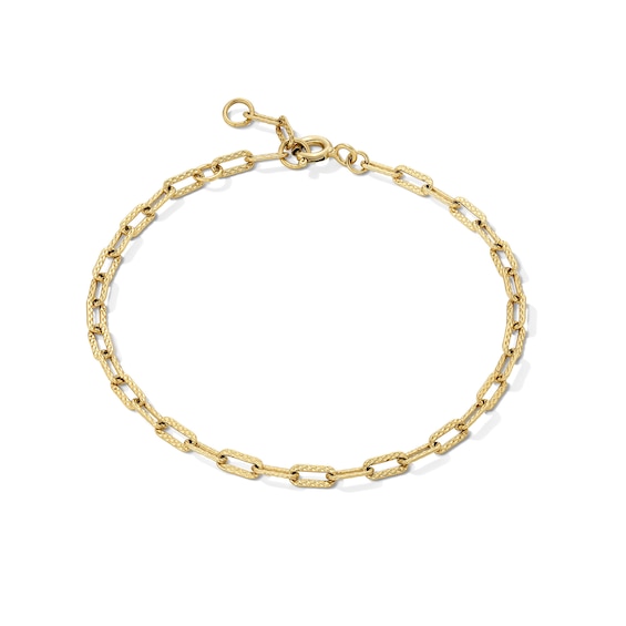 2.5mm Textured Paper Clip Chain Bracelet in Solid Sterling Silver with 18K Gold Plate