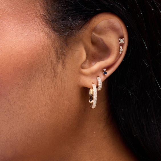 Lab-Grown Diamond Accent Trio Single Cartilage Stud Earring in 14K Gold
