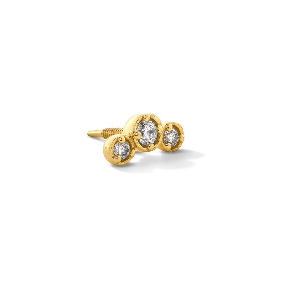 Lab-Grown Diamond Accent Trio Single Cartilage Stud Earring in 14K Gold