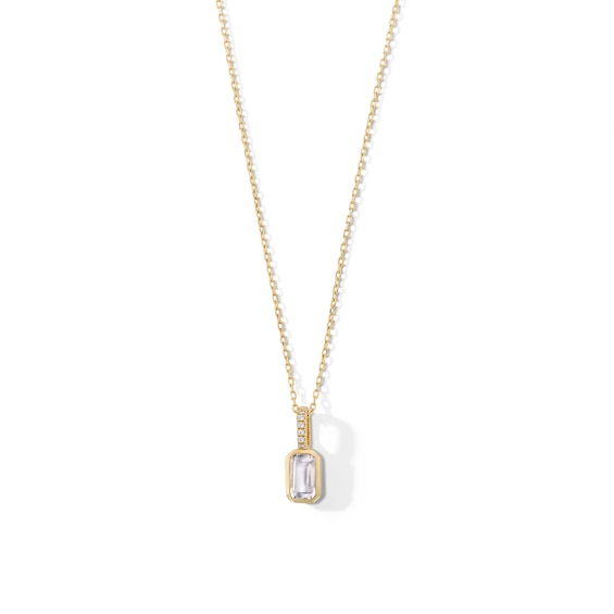 Emerald-Cut Moonstone and Lab-Grown Diamond Accent Pendant in 10K Gold
