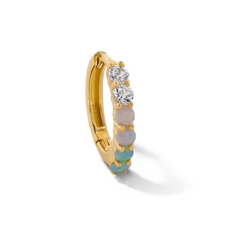 Main Image 1 of Lab-Created Opal and White Sapphire Ombré Single Hoop Earring in 14K Gold