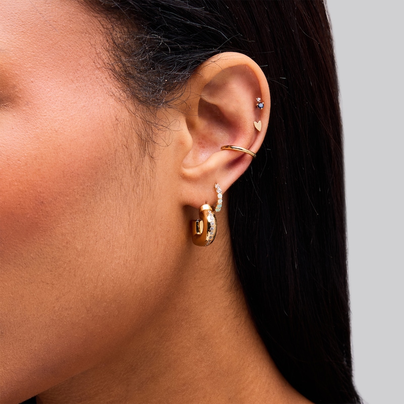 Main Image 2 of Lab-Created Opal and White Sapphire Ombré Single Hoop Earring in 14K Gold