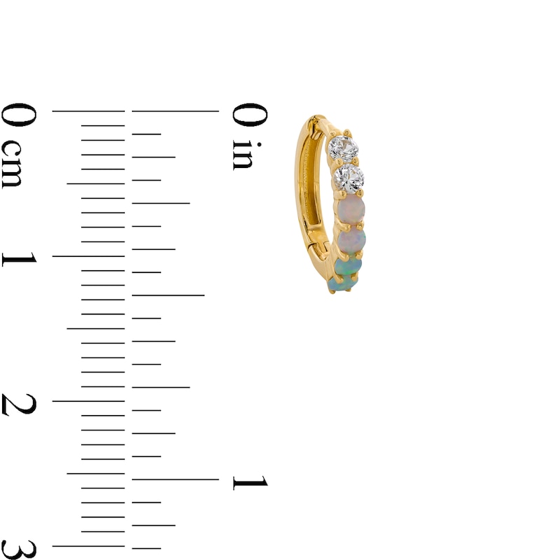 Main Image 3 of Lab-Created Opal and White Sapphire Ombré Single Hoop Earring in 14K Gold