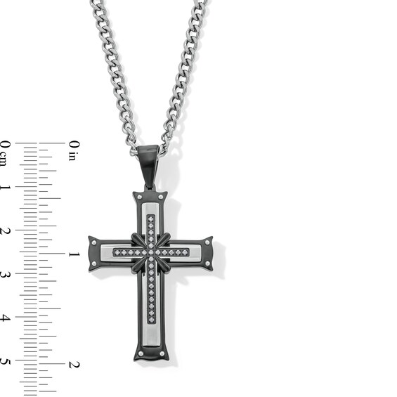 1/8 CT. T.w. Diamond Flared Cross Pendant in Stainless Steel with Black Ion Plate - 24”
