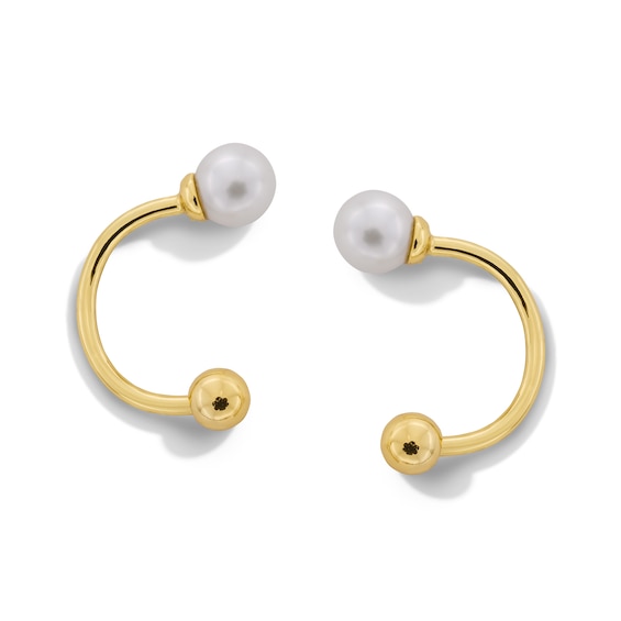 4.0mm Freshwater Cultured Pearl and Bead U-Hoop Earrings in Sterling Silver with 18K Gold Plate