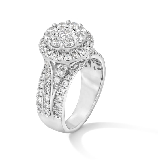 2 CT. T.w. Multi-Diamond Frame Multi-Row Split Shank Engagement Ring in 14K White Gold