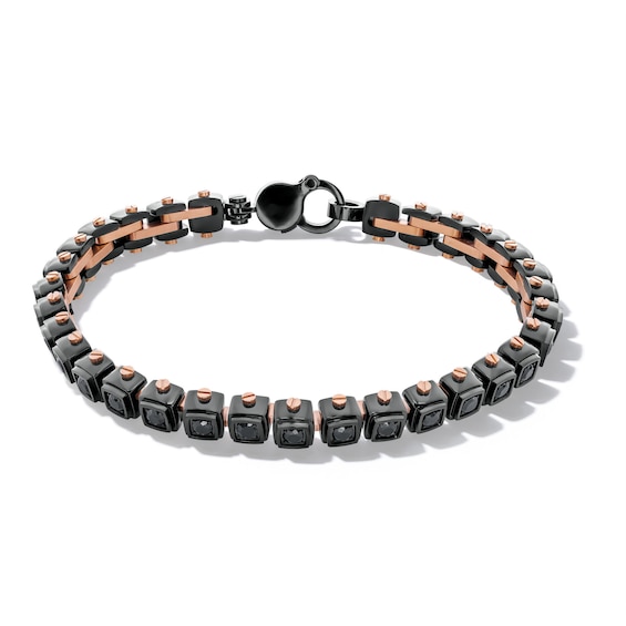 Black Spinel Cube Link Bracelet in Stainless Steel with Black and Rose Ion Plate - 8.5”