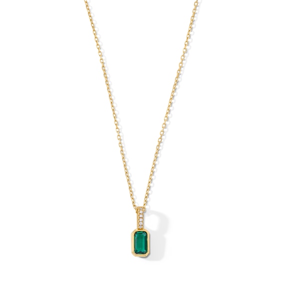 Emerald-Cut Emerald and White Sapphire Pendant in Sterling Silver with 18K Gold Plate