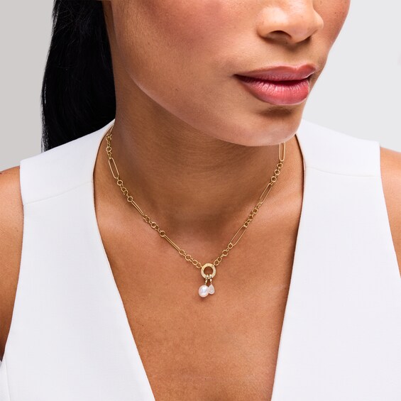 9.0mm Freshwater Cultured Pearl Solitaire Necklace Charm in Sterling Silver with 18K Gold Plate