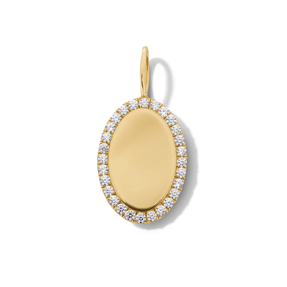 White Sapphire Oval Necklace Charm in Sterling Silver with 18K Gold Plate