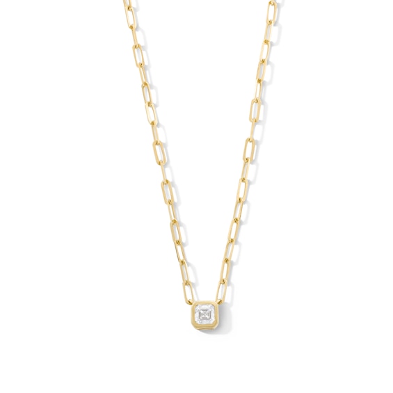 1/3 CT. Asscher-Cut Certified Lab-Grown Diamond Solitaire Necklace in Sterling Silver with 14K Gold Plate (F/Vs2)