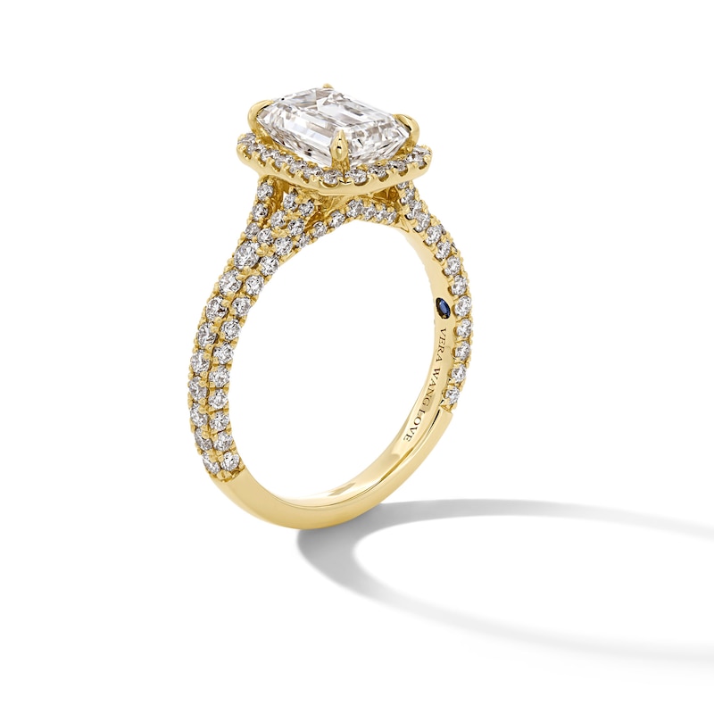 Main Image 3 of Vera Wang Love Collection 3 CT. T.W. Emerald-Cut Certified Lab-Grown Diamond Frame Engagement Ring in 14K Gold