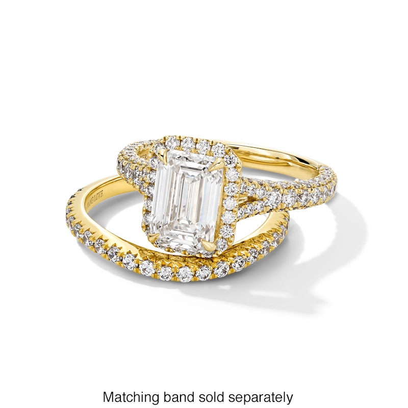 Main Image 4 of Vera Wang Love Collection 3 CT. T.W. Emerald-Cut Certified Lab-Grown Diamond Frame Engagement Ring in 14K Gold