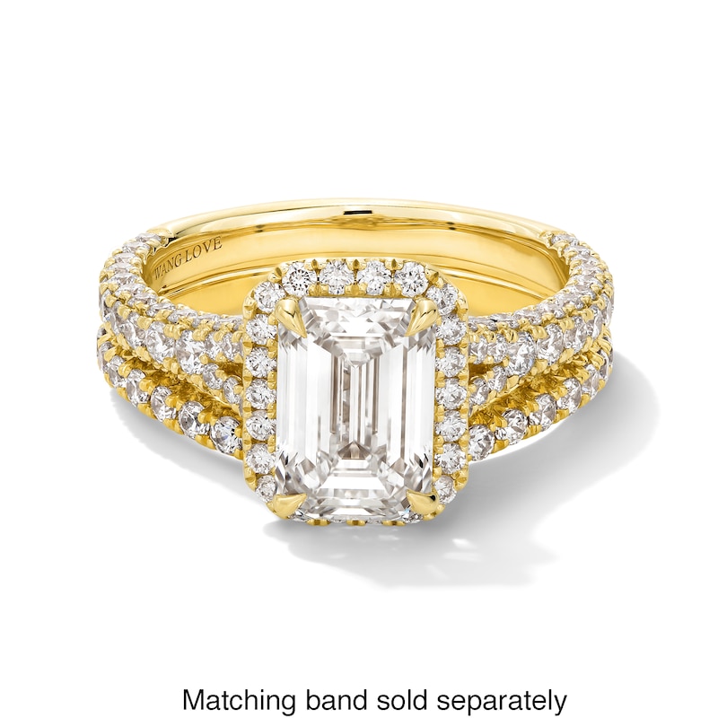 Main Image 5 of Vera Wang Love Collection 3 CT. T.W. Emerald-Cut Certified Lab-Grown Diamond Frame Engagement Ring in 14K Gold