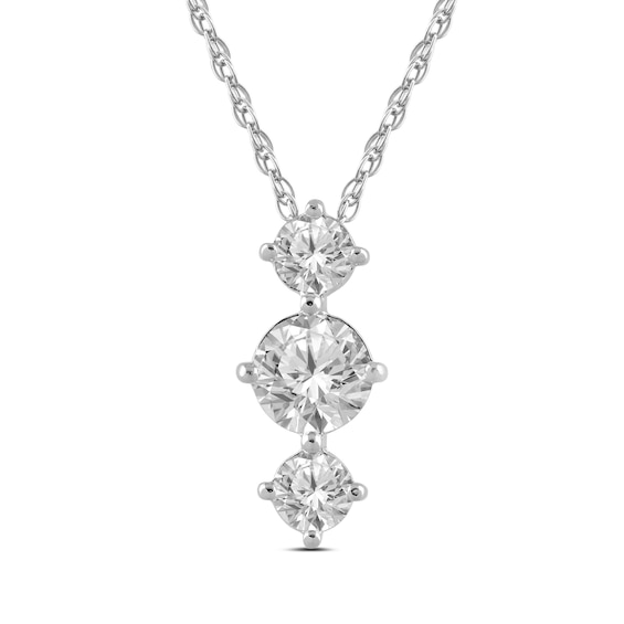 White Lab-Created Sapphire Three Stone Drop Pendant and Earrings Set in Sterling Silver