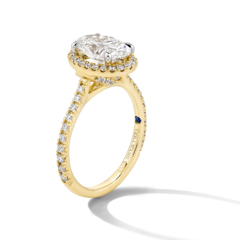 Main Image 3 of Vera Wang Love Collection 2 CT. T.W. Oval Certified Lab-Grown Diamond Frame Engagement Ring in 14K Gold (F/VS2)