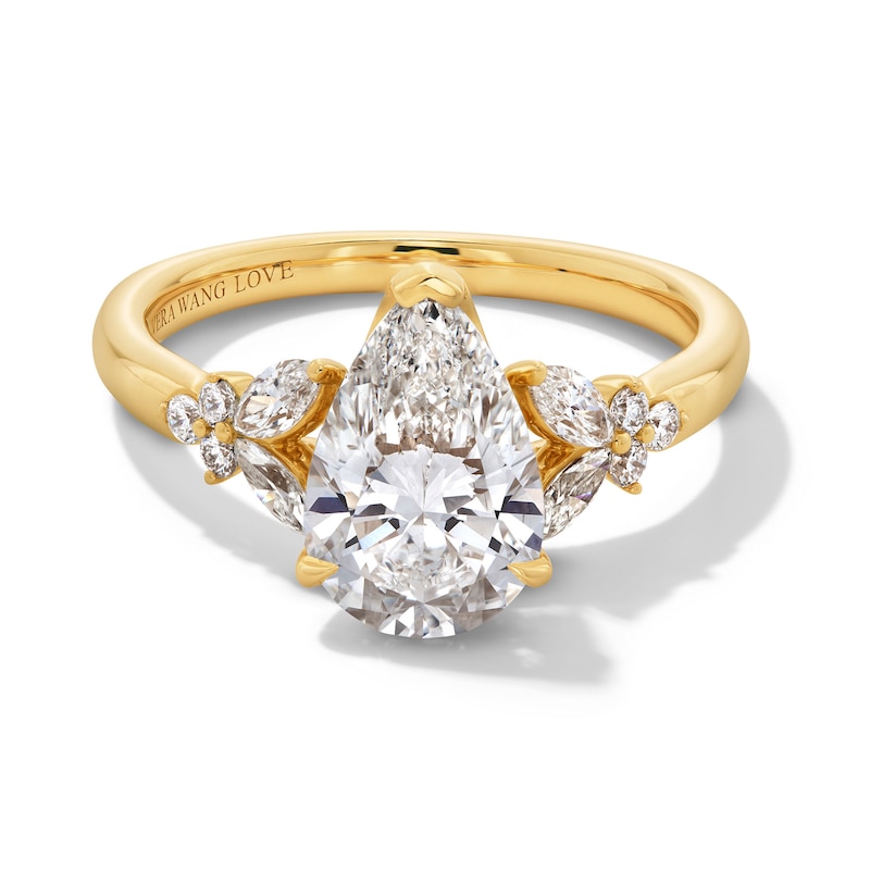 Main Image 1 of Vera Wang Love Collection 2-3/8 CT. T.W. Pear Certified Lab-Grown Diamond Floral Engagement Ring in 14K Gold (F/VS2)
